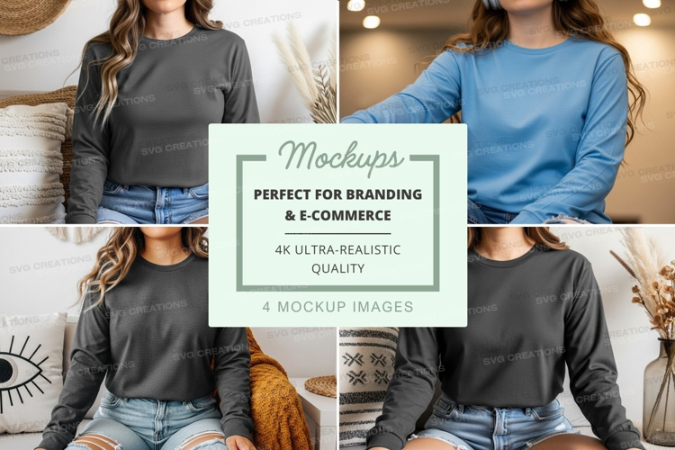 Long sleeve t-shirt mockup in gray and blue