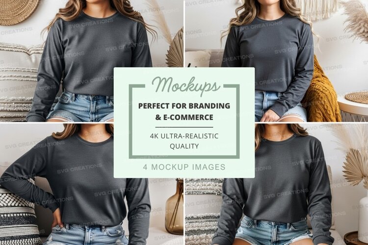 Long sleeve t-shirt mockup in dark gray example image 1
