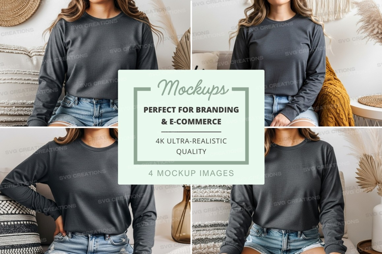 Long sleeve t-shirt mockup in dark gray