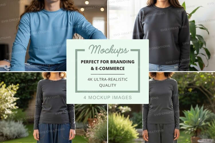 Long sleeve t-shirt mockup in blue and gray example image 1