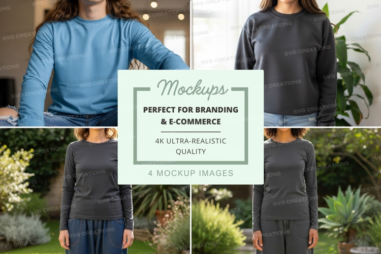 Long sleeve t-shirt mockup in blue and gray