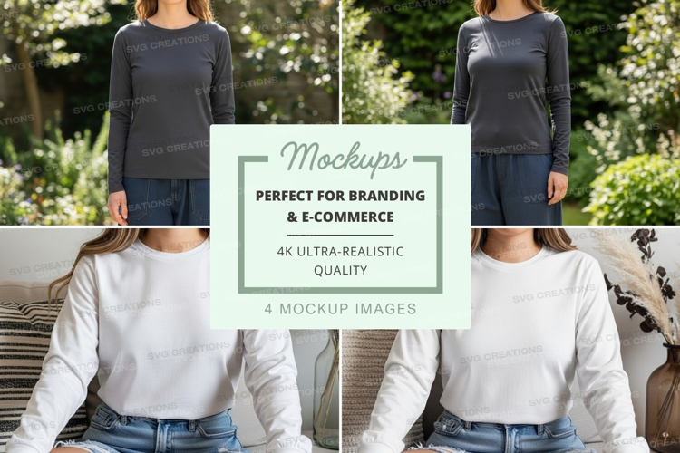 Long sleeve t-shirt mockup - front and back views