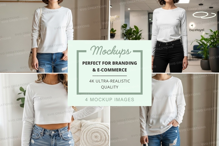 Long sleeve t-shirt mockup with model