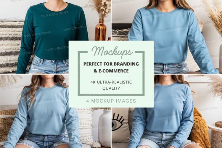 Long sleeve t-shirt mockup with multiple views