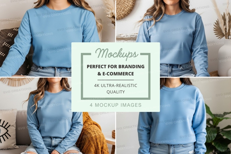 Light blue long sleeve crew neck sweatshirt mockup