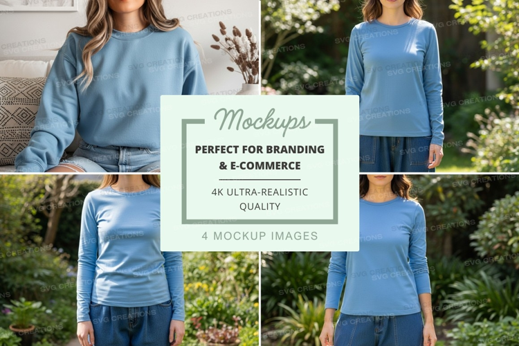 Long sleeve t-shirt mockup in light blue
