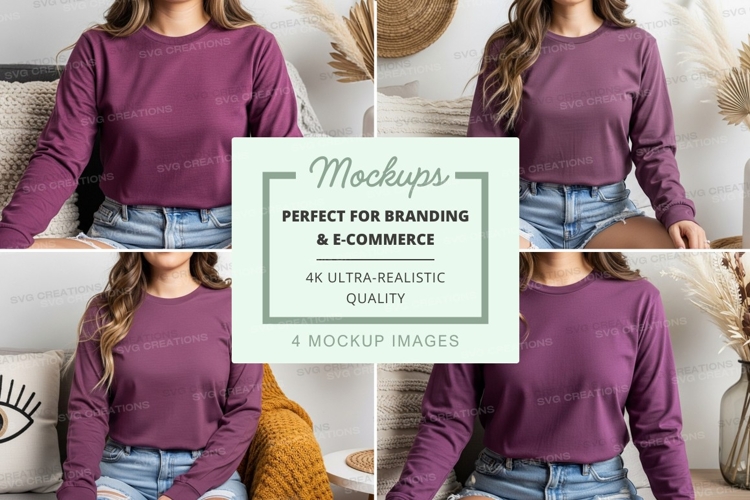 Long sleeve t-shirt mockup in burgundy