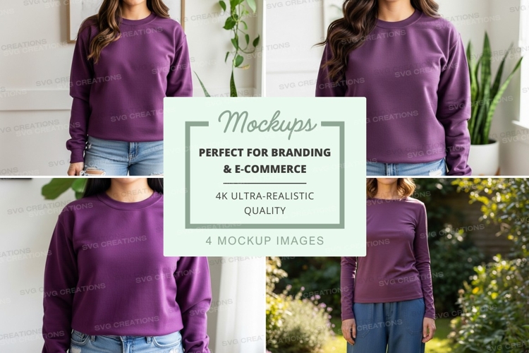Purple long-sleeve crew neck sweatshirt mockup