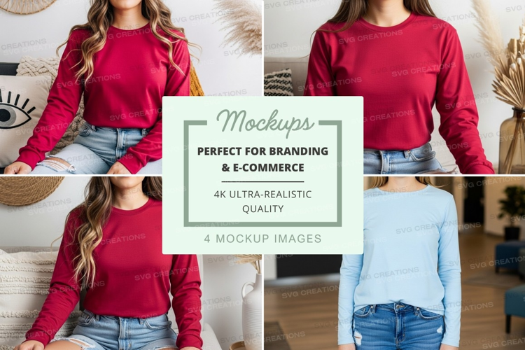 Long sleeve t-shirt mockup in red