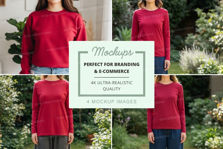 Red long sleeve t-shirt mockup