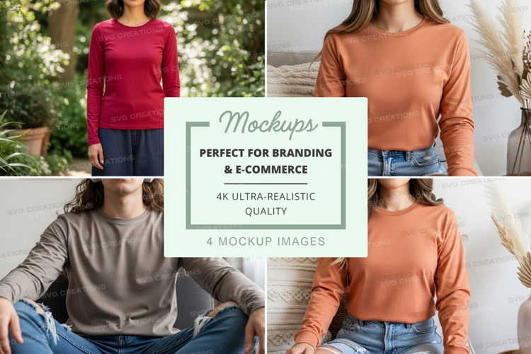 Long sleeve t-shirt mockup in various colors