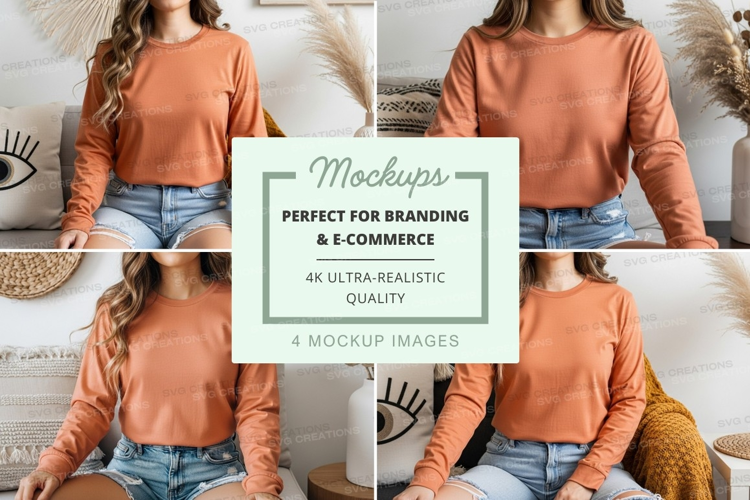 Long sleeve t-shirt mockup in burnt orange