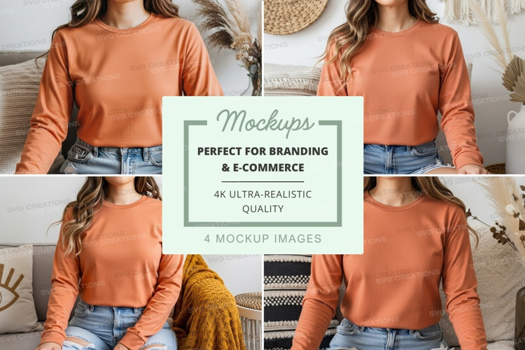 Long sleeve t-shirt mockup in terracotta color
