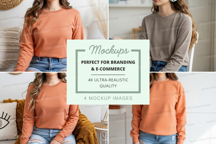 Long sleeve t-shirt mockup in peach and beige