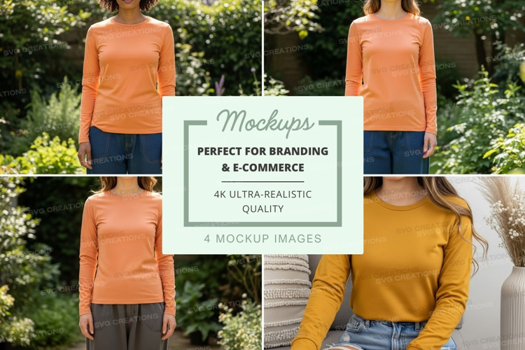Long sleeve t-shirt mockup with multiple models