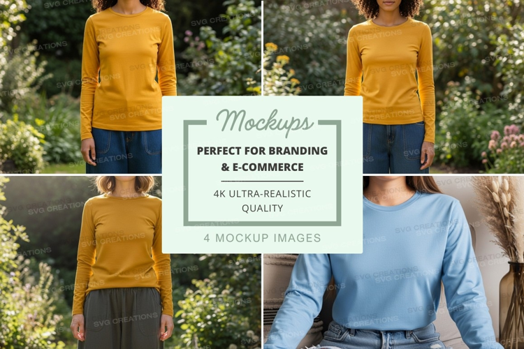 Long sleeve t-shirt mockup in yellow and blue