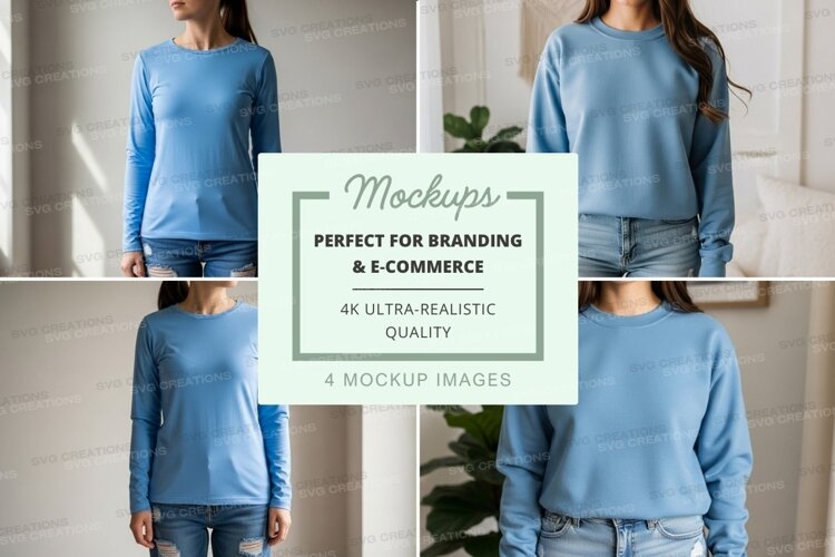 Light blue long sleeve t-shirt mockup example image 1