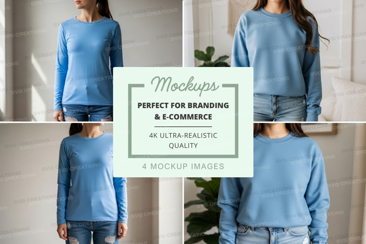Light blue long sleeve t-shirt mockup