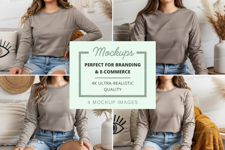 Long sleeve t-shirt mockup in beige
