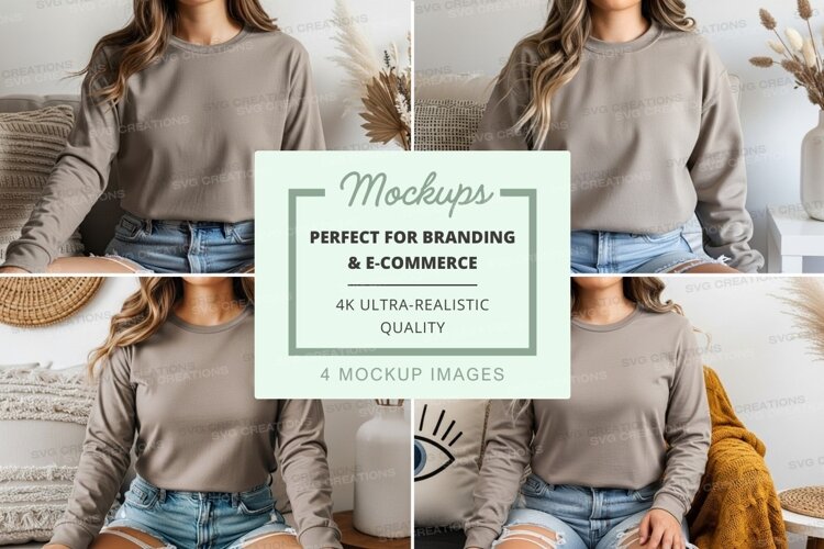 Group mockup of women wearing long sleeve t-shirts example image 1