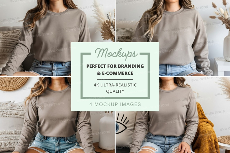 Group mockup of women wearing long sleeve t-shirts