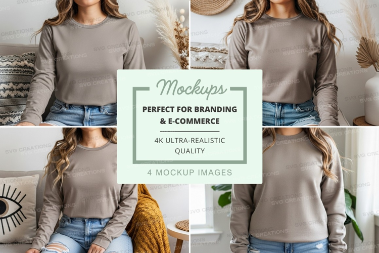Long sleeve t-shirt mockup - light gray, front and back view