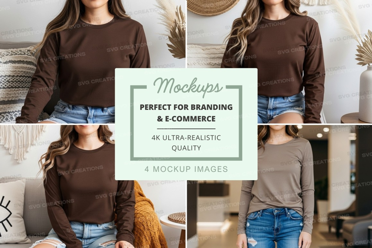 Long sleeve t-shirt mockup in brown