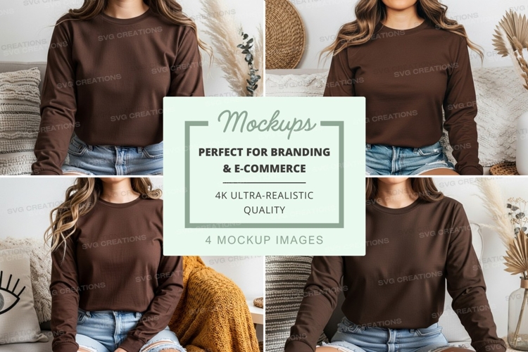 Long sleeve t-shirt mockup in brown