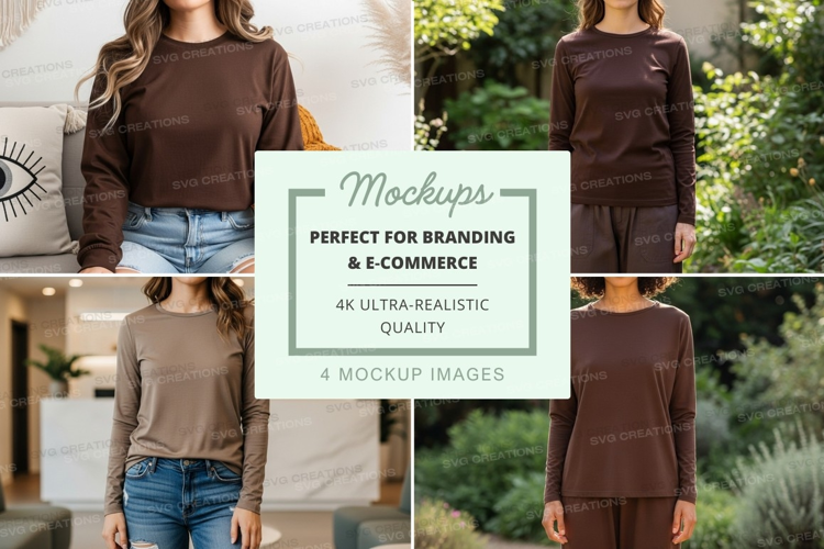 Long sleeve t-shirt mockup in brown