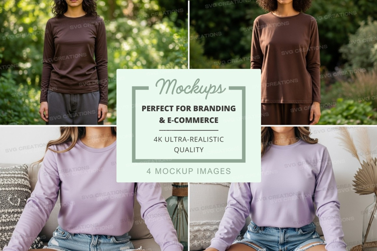 Long sleeve t-shirt mockup in brown and purple