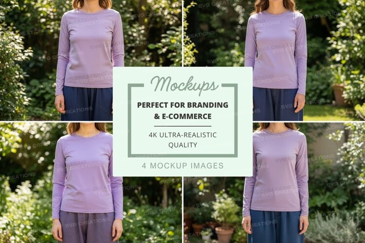 Long sleeve t-shirt mockup in lavender with blue pants example image 1