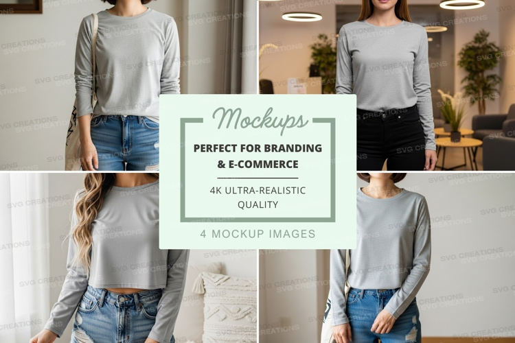 Long sleeve crew neck t-shirt mockup in gray