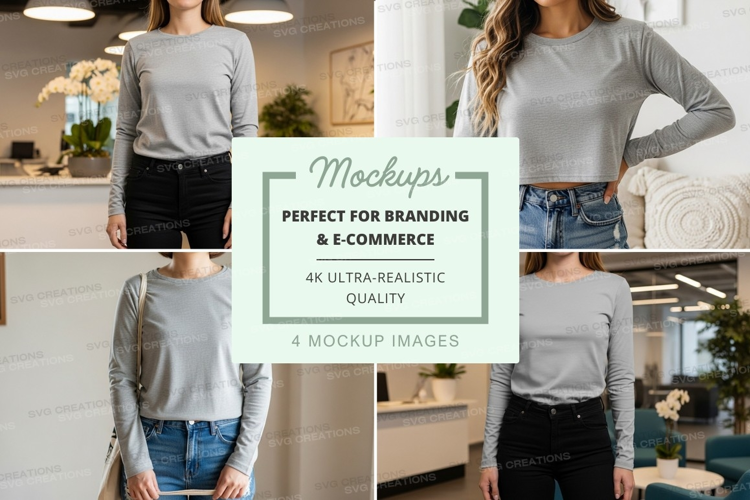 Long sleeve t-shirt mockup on model