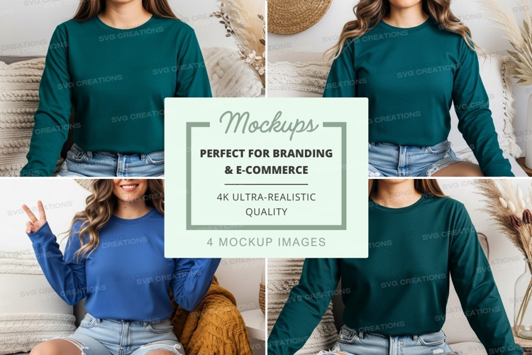 Long sleeve t-shirt mockup in green and blue