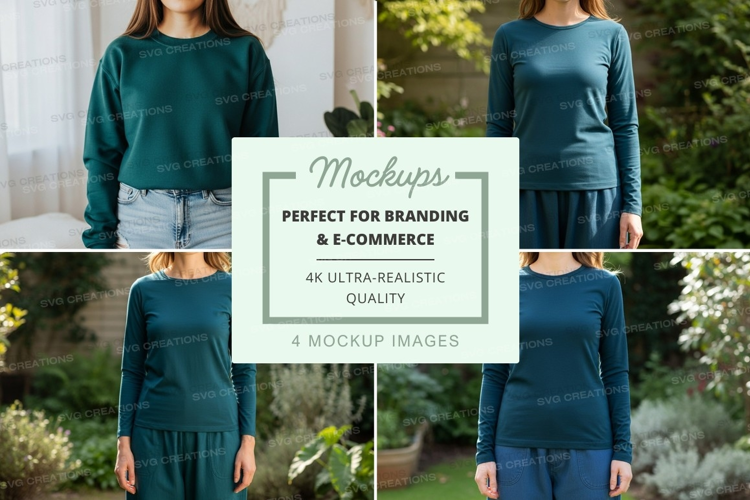 Long sleeve t-shirt mockup in teal