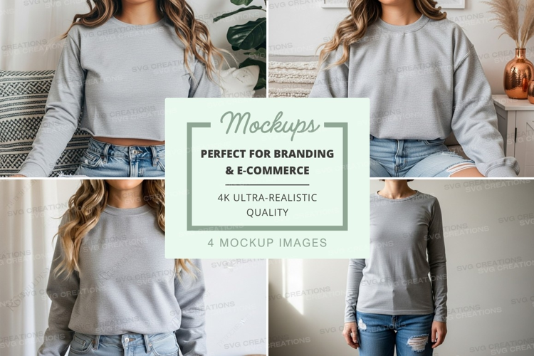 Light gray cropped long sleeve t-shirt mockup