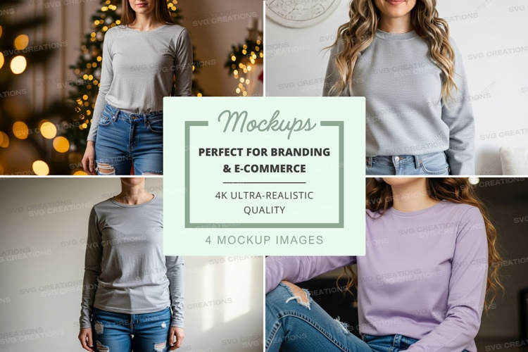 Long sleeve t-shirt mockup in light gray and purple