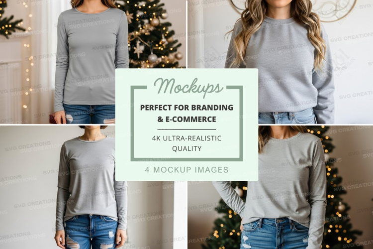 Long sleeve t-shirt mockup in light gray