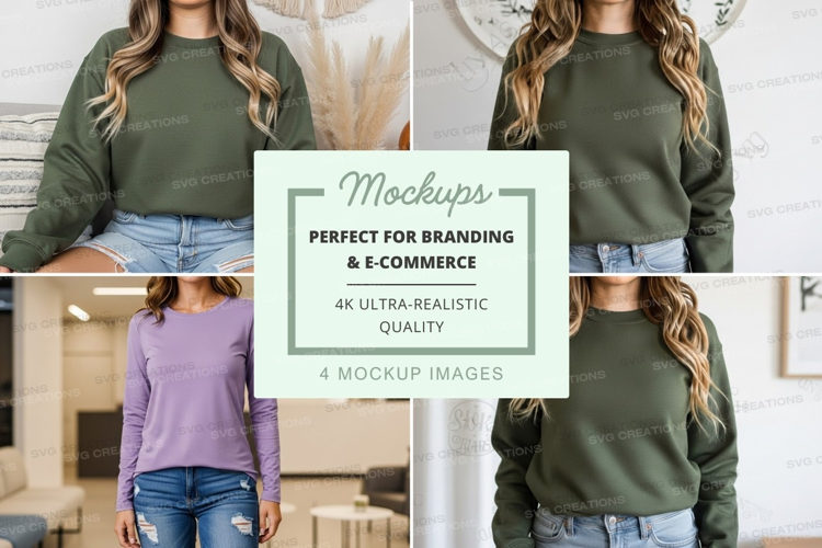 Long sleeve t-shirt mockup in olive green and lavender