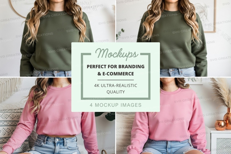 Long sleeve sweatshirt mockup in olive green and pink