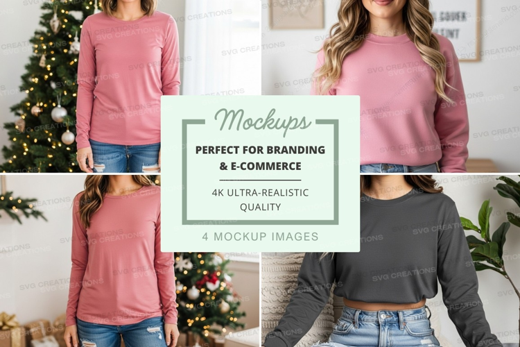 Women's long sleeve crew neck t-shirt mockup