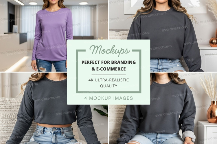 Long sleeve t-shirt mockup in purple and gray