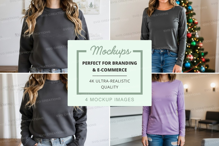 Long sleeve t-shirt mockup in gray and purple