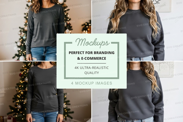 Long sleeve crew neck sweatshirt mockup in black