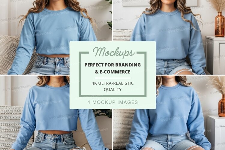 Light blue long sleeve crew neck t-shirt mockup example image 1