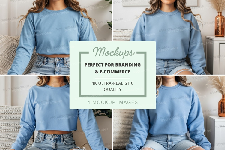Light blue long sleeve crew neck t-shirt mockup