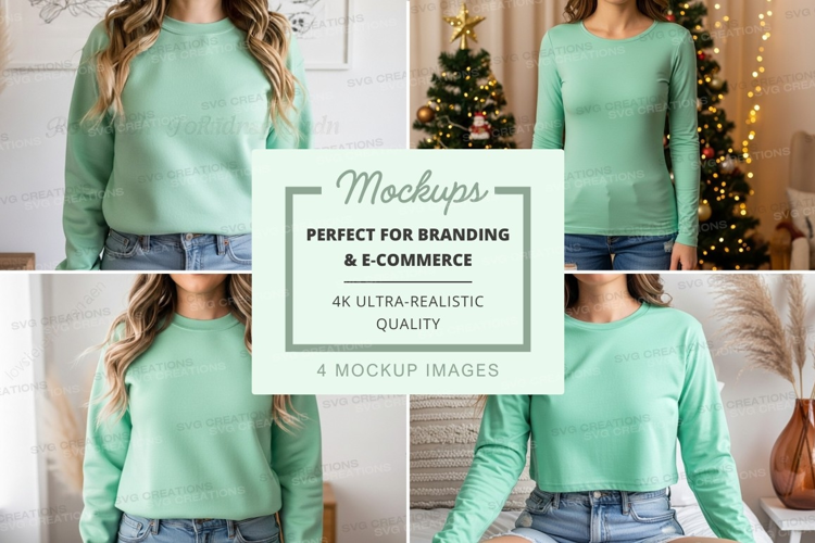 Long sleeve t-shirt mockup in mint green