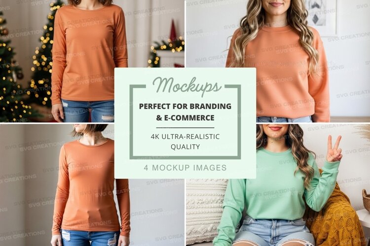 Long sleeve t-shirt mockup in orange and green example image 1
