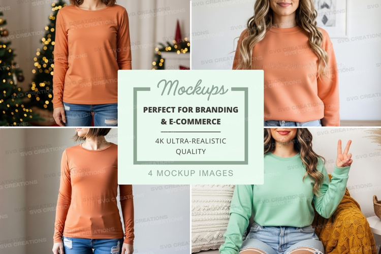 Long sleeve t-shirt mockup in orange and green