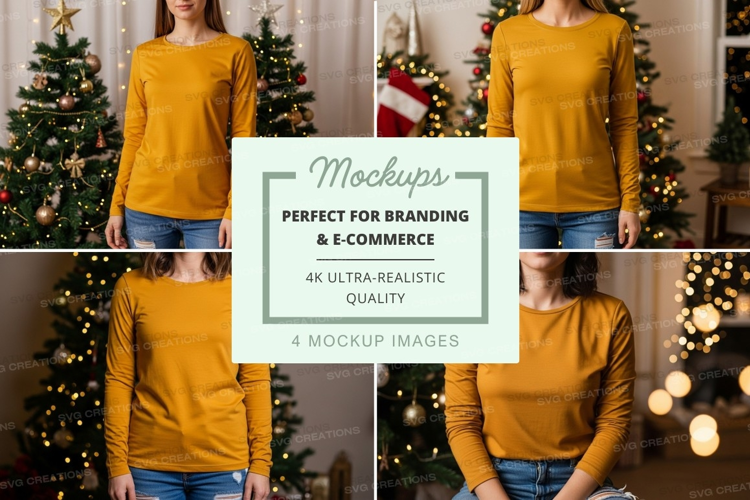 Mockup of yellow long sleeve t-shirt with christmas theme